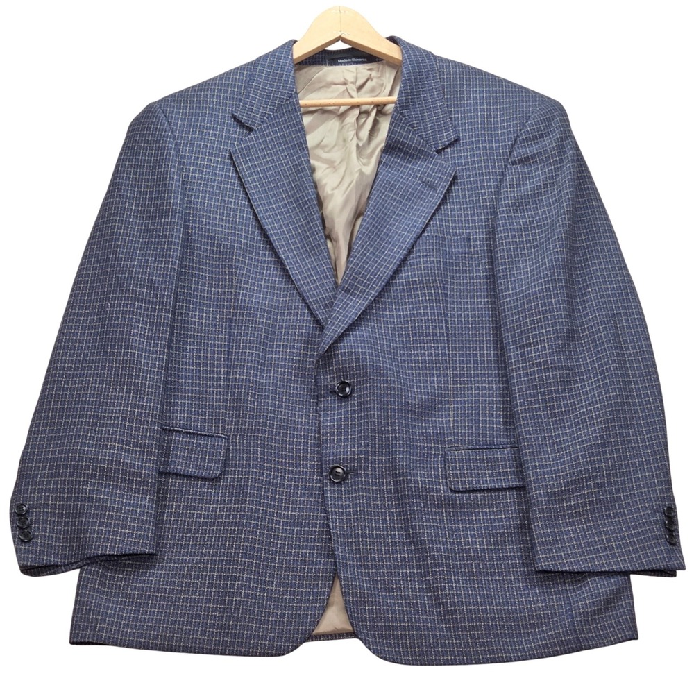 Lanificio di Pray Biella Ferrini Wool Silk Blazer Jacket Men 42R Blue Houndtooth